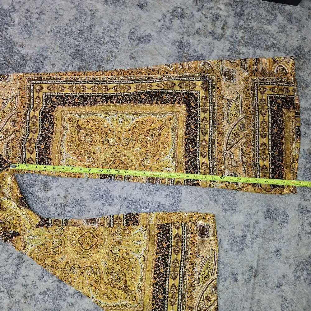 Fashion Nova Pants Womens Small Gold Satin Paisley Wide Leg Belted Boho Dressy - Picture 8 of 10